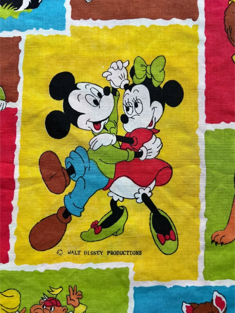 Vintage Disney Pillowcase featuring Alice, Robin Hood, Mickey, Donald, Bambi, Ch